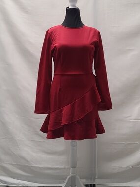 Elegant Burgundy Long-Sleeve Ruffle Tier Dress